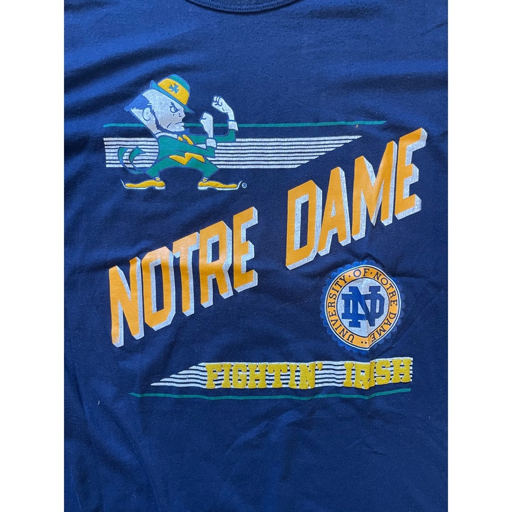 Vintage Notre Dame Fighting Irish Champion Tee Shirt Navy Blue 80s NCAA Mens XXL - Picture 2 of 12